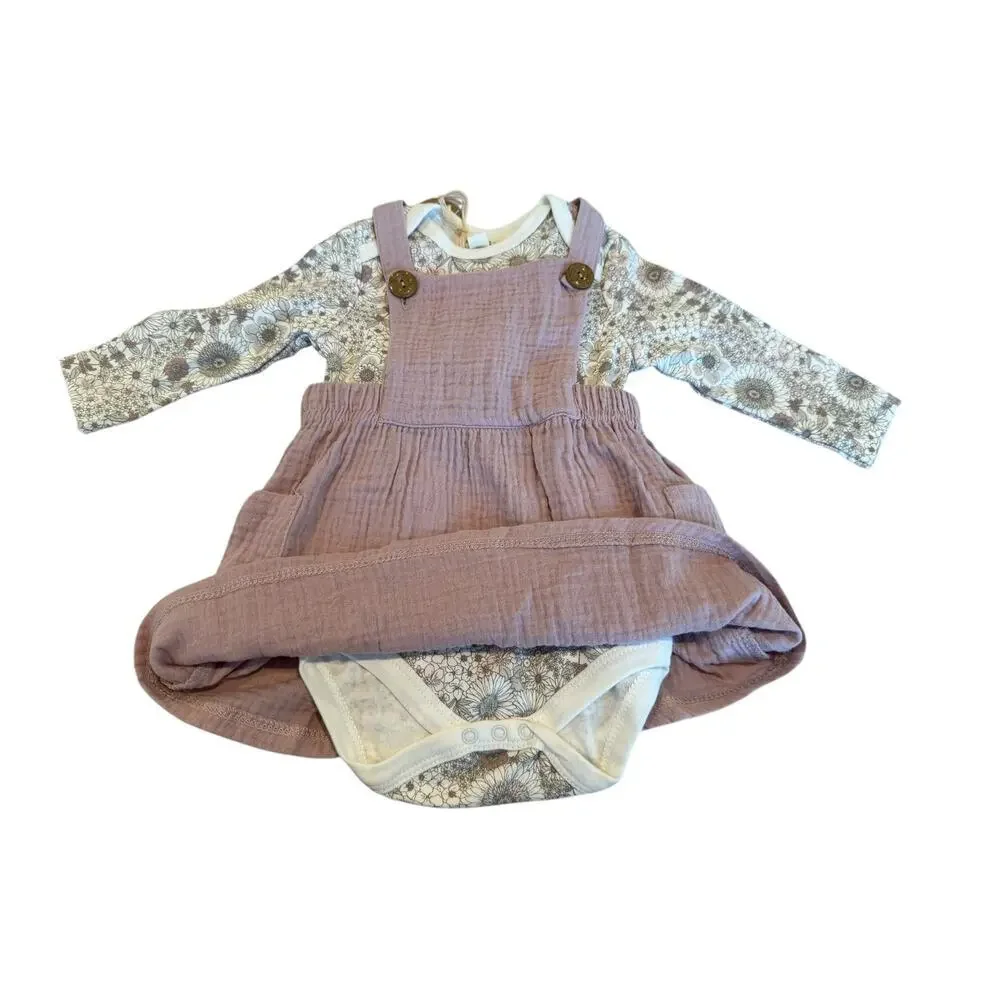 Rabbit Bear Baby Long Sleeve Floral Bodysuit With Gauze Jumper Set Size 6-9M